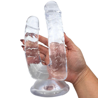 Foto 6 do produto Prótese Dupla em TPE Transparente com Formato de Pênis e Base Ventosa - Gender X Dualistic