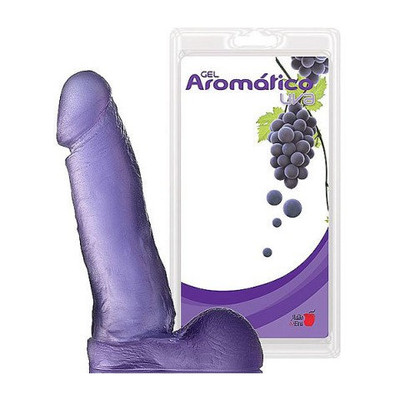 Prótese em Formato de Pênis com Escroto em Gel e Aroma de Uva | Disponível em 2 Tamanhos