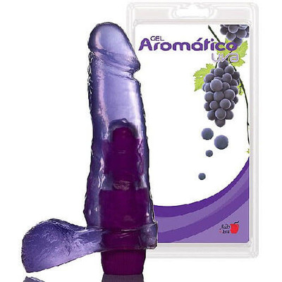 Adão & Eva - Prótese em Formato de Pênis em Gel com Escroto, Vibrador e Aroma Uva - 20 x 4,5 cm