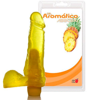 Adão & Eva - Prótese em Formato de Pênis em Gel com Escroto, Vibrador e Aroma de Abacaxi - 20 x 4,5 cm