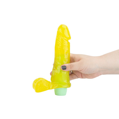 Prótese Peniana em Gel com Escroto, Aroma de Abacaxi e Multivelocidade - Adão & Eva | 17 x 4,2 cm