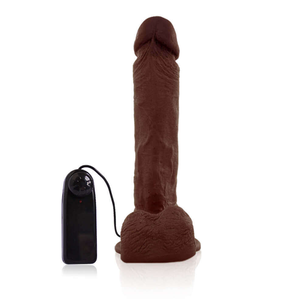 Prótese em Formato de Pênis Realístico com Escroto, Ventosa e Vibração Multivelocidade - Real Peter | 17 x 4,4 cm | Cor: Marrom - 4