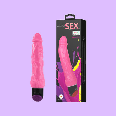 Prótese em TPR no Formato Realístico de Pênis com Glande Definida, Veias e Vibração Multivelocidade - Pink Vibe | 19 x 4,1 cm