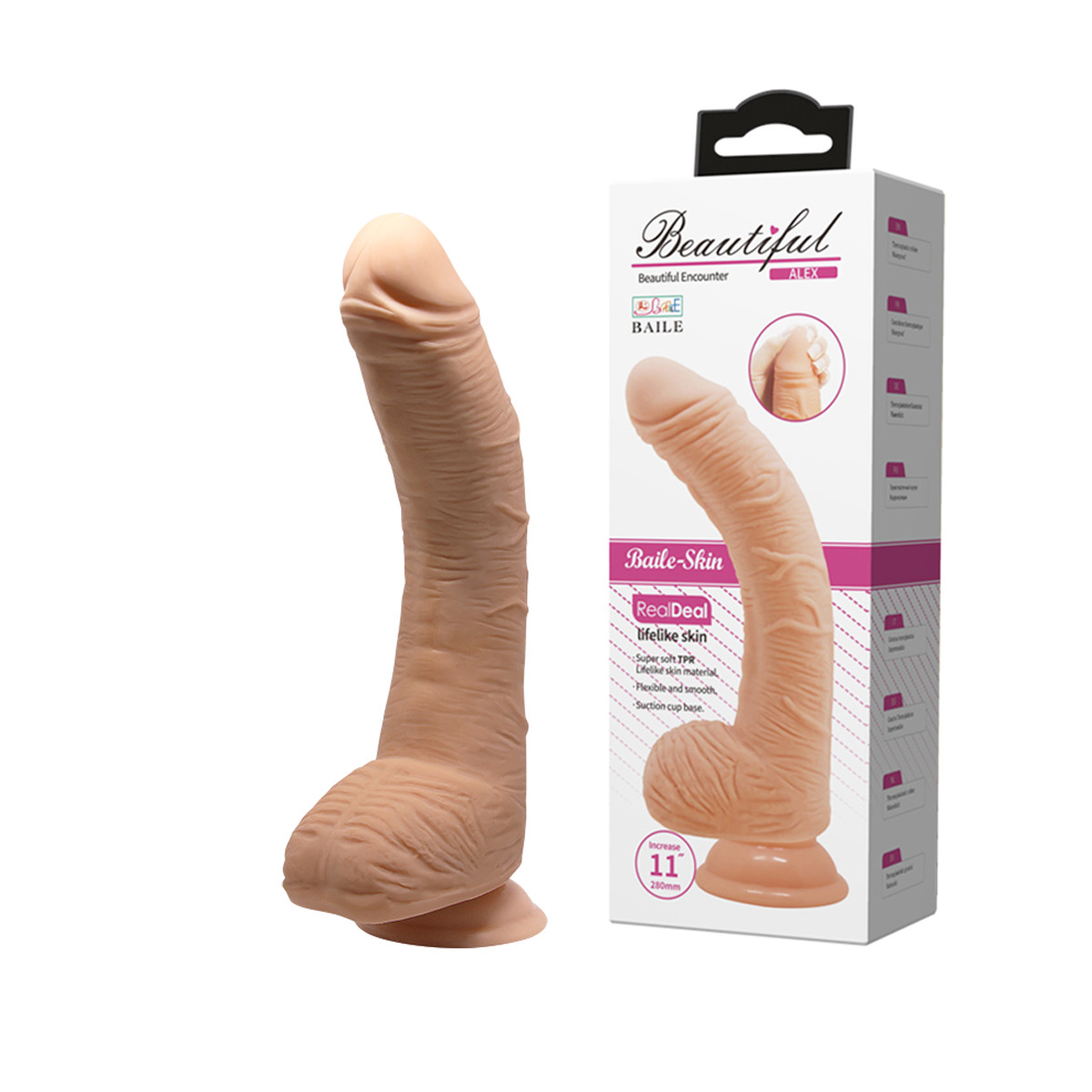 Prótese Peniana Gigante Realística com Veias Super Salientes, Escroto Delineado e Ventosa - LyBaile Beautiful Alex 11" | 21,5 x 5,2 cm | Disponível em 2 Cores - 7