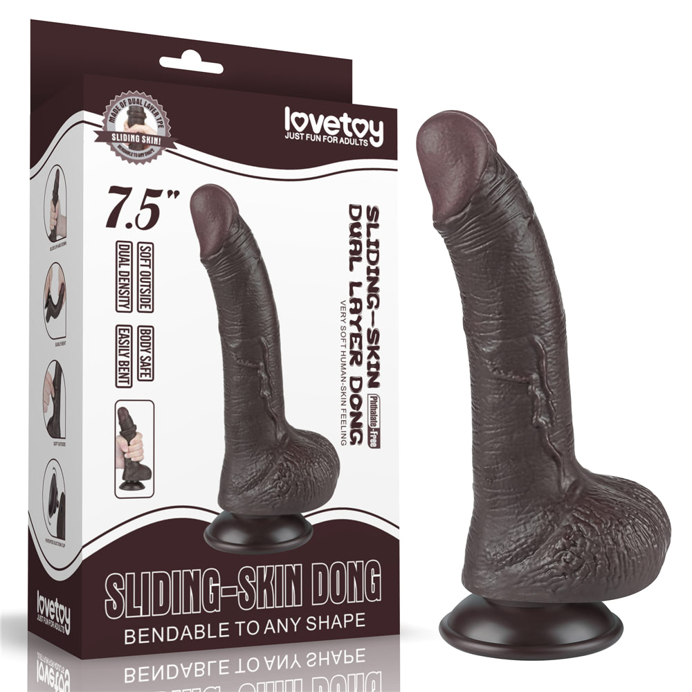 Prótese Peniana Curvada em TPE com Escroto, Vertebra e Ventosa Removível - LoveToy Sliding-Slin Dong 7.5'' | 13,5 x 3,4 cm | Disponível em 3 Cores - 9