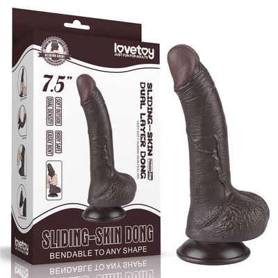 Foto 9 do produto Prótese Peniana Curvada em TPE com Escroto, Vertebra e Ventosa Removível - LoveToy Sliding-Slin Dong 7.5'' | 13,5 x 3,4 cm | Disponível em 3 Cores