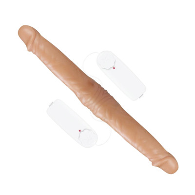 Foto 2 do produto Prótese Peniana Dupla Realística com Vibração Multivelocidade e Controle Remoto com Fio - Pura Luxúria | 41,5 x 3,6 cm