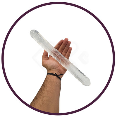 Foto 6 do produto Prótese Peniana Dupla em Silicone Transparente com Glande Definida e Veias Salientes - Purple | 34,5 x 3,5 cm | Cor: Transparente