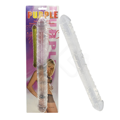 Foto 1 do produto Prótese Peniana Dupla em Silicone Transparente com Glande Definida e Veias Salientes - Purple | 34,5 x 3,5 cm | Cor: Transparente