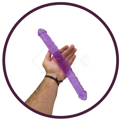 Foto 6 do produto Prótese Peniana Dupla em Silicone Transparente com Glande Definida e Veias Salientes - Purple | 34,5 x 3,5 cm  | Cor: Roxo
