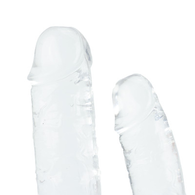 Foto 4 do produto Prótese Peniana Dupla com Veias em TPE Transparente e Base Ventosa - Sexy Import