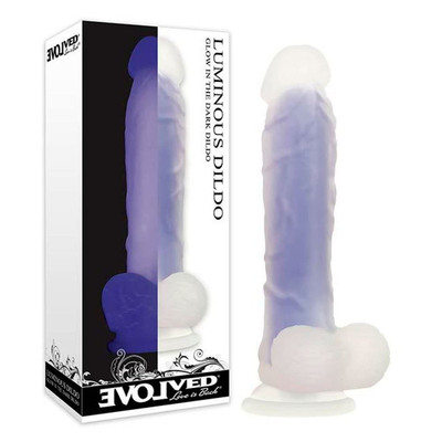 Prótese Peniana com Escroto e Ventosa em Silicone com Efeito Fosforescente - Evolved Luminous Dildo Stud | 21,5 x 4,8 cm