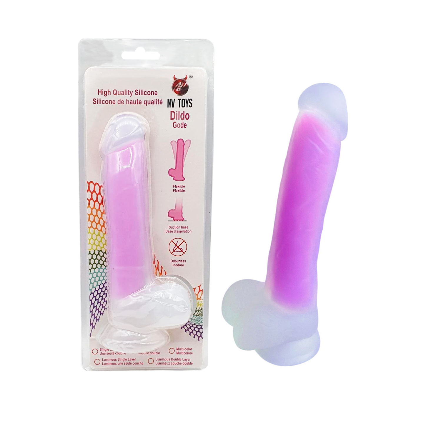 Prótese Peniana Florescente Com Glande Definida, Escroto e Base em Ventosa - Nv Toys Dildo Gode | Disponível em 2 Cores - 5