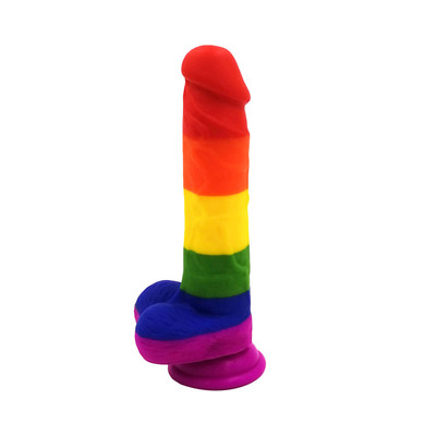 Prótese Peniana com Cores do Arco-íris, Glande, Escroto e Base em Ventosa - Ny Toys Dildo Gode | 15 x 4,0 cm