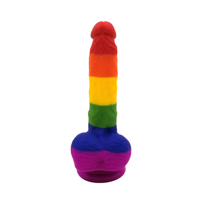 Foto 2 do produto Prótese Peniana com Cores do Arco-íris, Glande, Escroto e Base em Ventosa - Ny Toys Dildo Gode | 15 x 4,0 cm