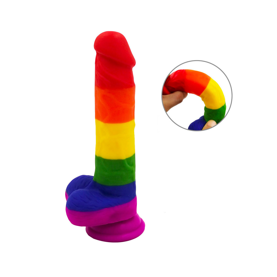 Prótese Peniana com Cores do Arco-íris, Glande, Escroto e Base em Ventosa - Ny Toys Dildo Gode | 15 x 4,0 cm - 3