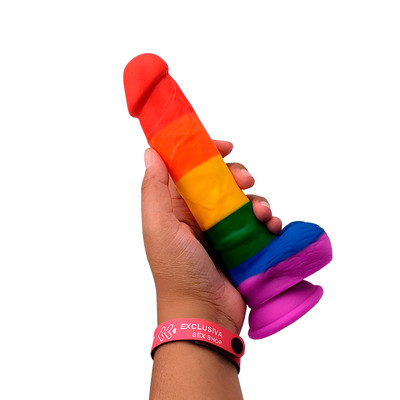 Prótese Peniana com Cores do Arco-íris, Glande, Escroto e Base em Ventosa - Ny Toys Dildo Gode | 15 x 4,0 cm