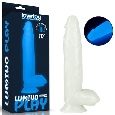 Prótese Peniana com Glande Definida em TPE, Escroto, Ventosa e Efeito Fosforescente - LoveToy Lumino Play 10 | 21 x 4,8 cm