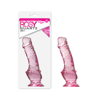 Prótese Peniana Translucida em Tom Rosa em PVC com Glande, Ventosa e Texturas na Base - NMC Rosy Quartz Around 7" | 13 x 3,8 cm