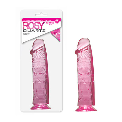 Prótese Peniana Translucida em Pvc na cor Rosa com Glande Avantajada, Ventosa e Textura de Desenho - NMC Rosy Quartz Around 8" | 20 x 5 cm