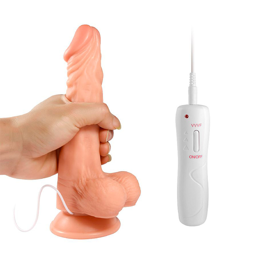 Prótese Peniana Realista com Ventosa, Controle Remoto com Fio, 10 Modos de Rotação e Vibração - Rotating Dildo 7.8 | 15 x 4 cm - 5