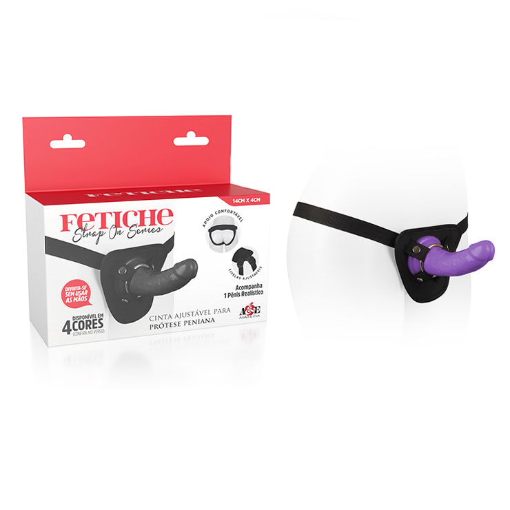 Prótese Peniana Realística com Anel, Base em Ventosa e Cinta Ajustável - Adão & Eva Fetiche Strap On Series - 14 x 3,8 cm | Disponível em 4 Cores - 3