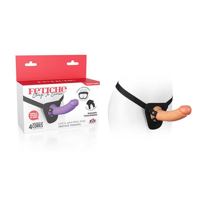 Prótese Peniana Realística com Anel, Base em Ventosa e Cinta Ajustável - Adão & Eva Fetiche Strap On Series - 19,5 x 4,4 cm | Disponível em 4 Cores - 7