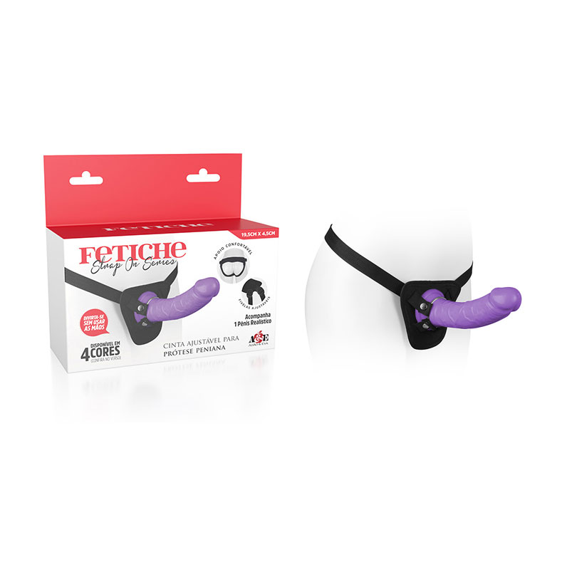 Prótese Peniana Realística com Anel, Base em Ventosa e Cinta Ajustável - Adão & Eva Fetiche Strap On Series - 19,5 x 4,4 cm | Disponível em 4 Cores - 3
