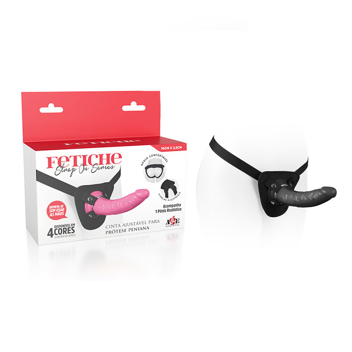Prótese Peniana Realística com Anel, Cinta Ajustável e Base em Ventosa - Adão & Eva Fetiche Strap On Series - 16,3 x 3,6 cm | Disponível em 4 Cores - 13