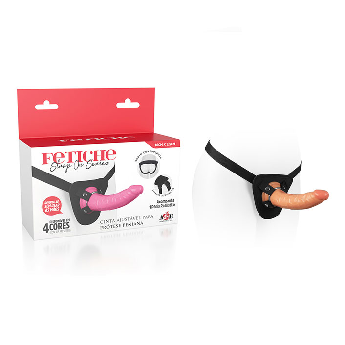 Prótese Peniana Realística com Anel, Cinta Ajustável e Base em Ventosa - Adão & Eva Fetiche Strap On Series - 16,3 x 3,6 cm | Disponível em 4 Cores - 9