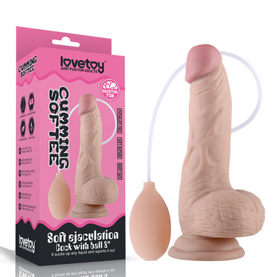 Prótese Peniana Realística Ejaculadora com Escroto em TPE - Lovetoy Soft Ejaculation Cock With Ball | 14 x 4,2 cm