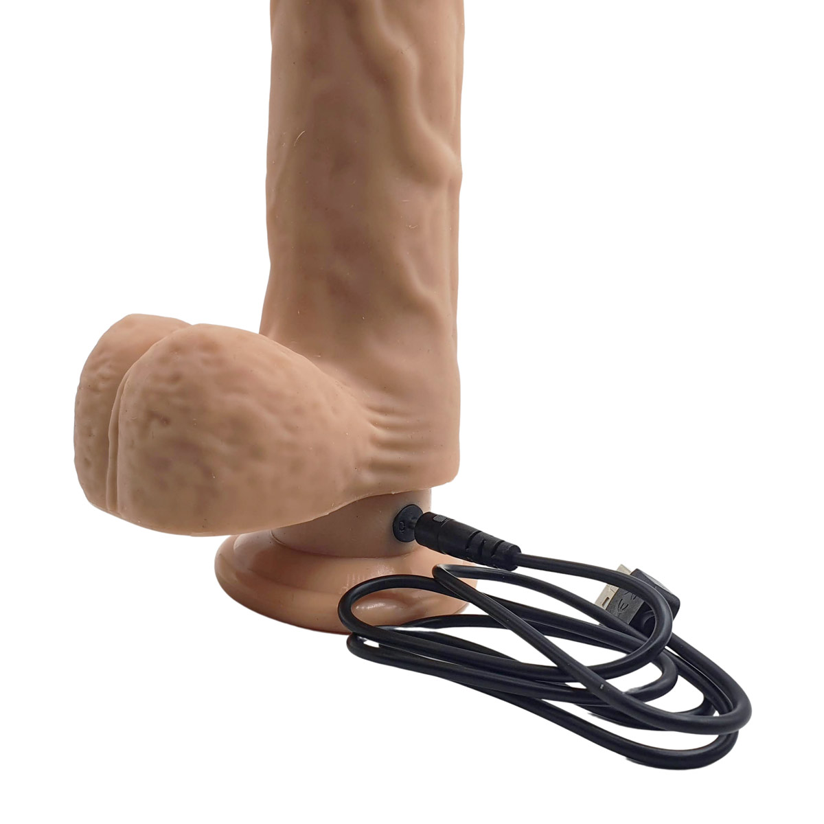 Prótese Peniana Realística com Escroto, Base em Ventosa, 10 Vibrações, 3 Movimentos Vai e Vem, Controle Remoto Sem Fio - Adam & Eve - Adam's Rechargeable Thrusting Dildo With Remote | 17,1 x 4,4 cm - 4