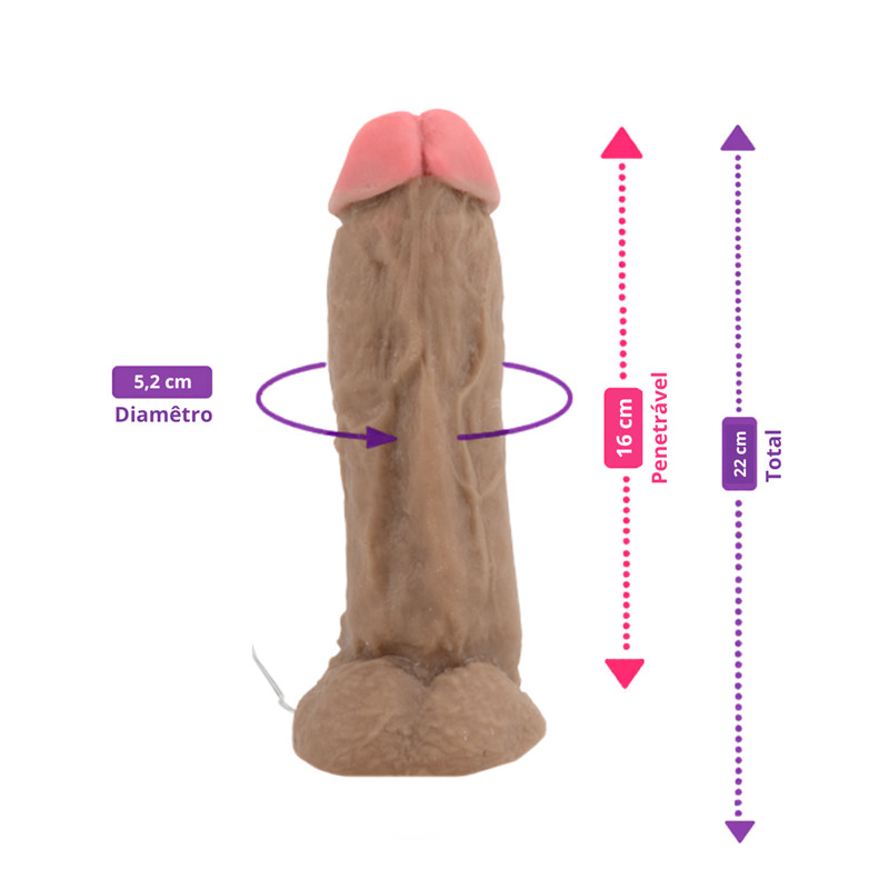 Prótese Peniana Realística com Escroto, Pino Para Cinta e Vibração Multivelocidade - Magic Sexy | 16 x 5,2 cm | Disponível em 2 Cores - 2