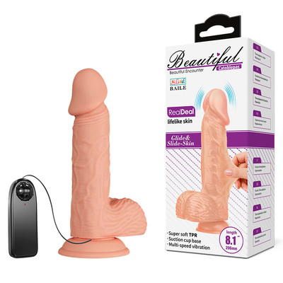 Foto 1 do produto Prótese Peniana Realística com Multivelocidade, Glande Definida, Veias, Ventosa e Controle Remoto com Fio - Beautiful Catoplespas 8.1| 14,5 x 3,7 cm