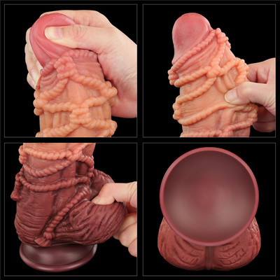 Foto 4 do produto Prótese Peniana Realística em Silicone com Corda, Escroto e Glande, Escroto e Ventosa - LoveToy 9.5" | 16 x 7,6 cm