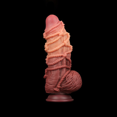 Foto 2 do produto Prótese Peniana Realística em Silicone com Corda, Escroto e Glande, Escroto e Ventosa - LoveToy 9.5" | 16 x 7,6 cm
