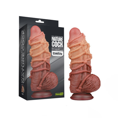 Prótese Peniana Realística em Silicone com Corda, Escroto e Glande, Escroto e Ventosa - LoveToy 9.5" | 16 x 7,6 cm