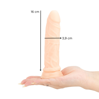 Prótese Peniana Realística em Silicone Macio com Glande, Veias Salientes e Ventosa - Yaffa | 16 x 3,9 cm