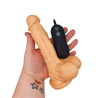 Foto 4 do produto Prótese Peniana Realística com Texturas de Veias, Glande Definida e Escroto com 10 Modos de Vibração - Aphrodisia Carved Dong 7" | 13 x 3,4 cm