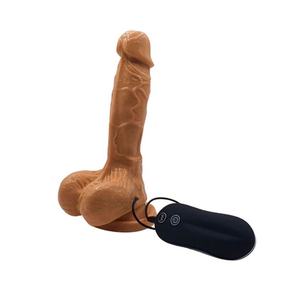 Foto 2 do produto Prótese Peniana Realística com Texturas de Veias, Glande Definida e Escroto com 10 Modos de Vibração - Aphrodisia Carved Dong 7" | 13 x 3,4 cm