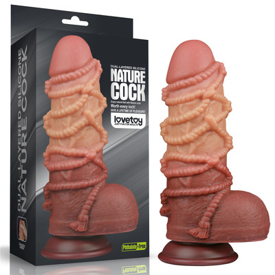 Prótese Peniana Realística em TPE com Corda, Escroto e Ventosa Poderosa - LoveToy | 17,5 x 7,3 cm