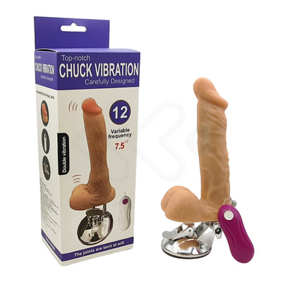 Foto 1 do produto Prótese Peniana Realística com Vértebras Internas, 12 Vibrações e Ventosa na Base - Chuck Vibration 7.5 | 17,3 x 4,2 cm