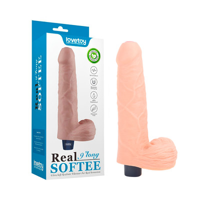 Prótese Peniana Recarregável com Prepúcio Fechado, Escroto, 10 Modos de Vibração e Resistência À Água - Lovetoy Real Softee 9.0" | 17 x 4,8 cm