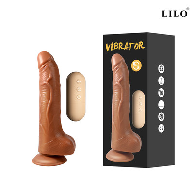 Prótese Peniana Recarregável com Ventosa, 10 Modos de Vibração, 10 Tipos de Rotação e Controle Remoto Sem Fio - Lilo Vibrator | 15,5 x 3,8 cm