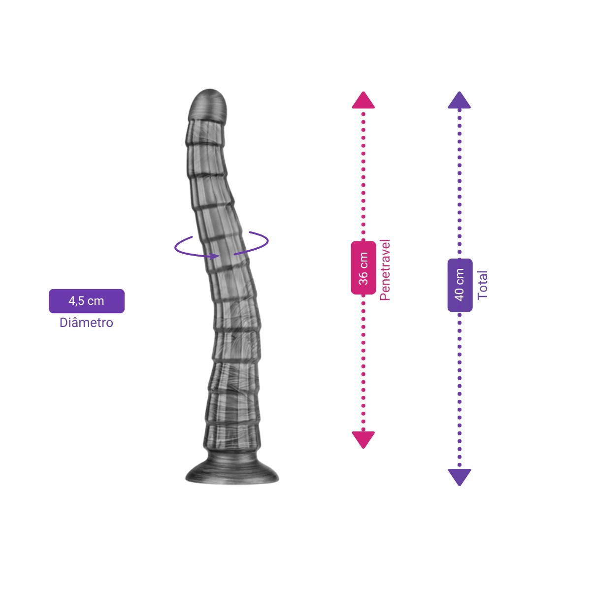 Prótese Peniana com Texturas em Camada, Feito de PVC Macio, 10 Modos de Vibração e Recarregável - Lovetoy Vibrax Slider | 36 x 4,5 cm - 2
