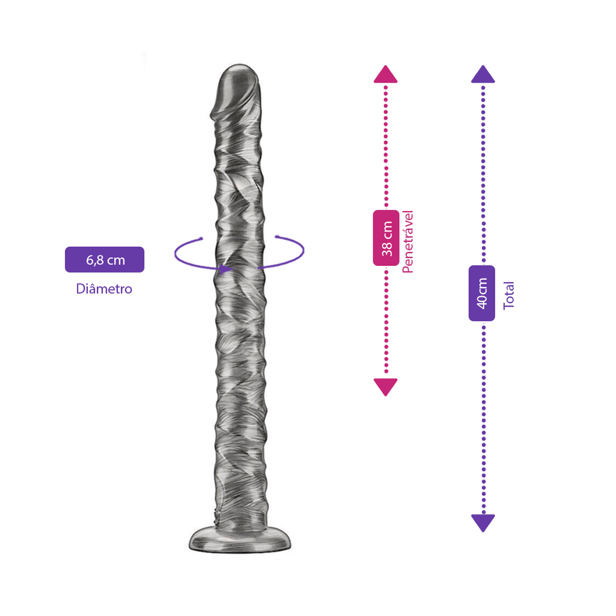Prótese Peniana com Texturas em PVC Macio, 10 Modos de Vibração e Recarregável - Lovetoy Vibrax Slider | 38 x 4 cm - 2
