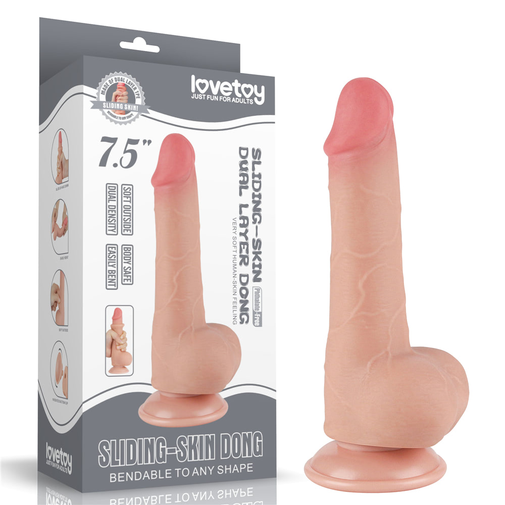 Prótese Peniana em TPE com Escroto, Vertebra e Ventosa Removível - LoveToy Sliding-Slin Dong 7.5'' | 13,2 x 3,6 cm | Disponível em 3 Cores - 9