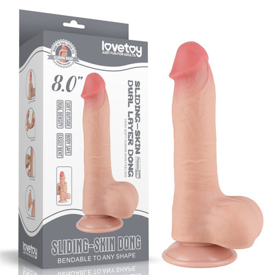 Foto 5 do produto Prótese Peniana em TPE com Glande Definida, Escroto, Vertebra e Ventosa Removível - LoveToy Sliding-Slin Dong 8.0'' | 13,5 x 3,8 cm | Disponível em 3 Cores
