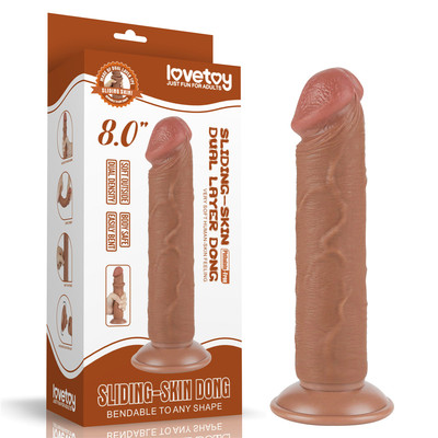 Prótese Peniana em TPE com Glande Definida, Vertebra e Ventosa Removível - LoveToy Sliding-Slin Dong 8.0'' | 18 x 3,8 cm | Disponível em 3 Cores