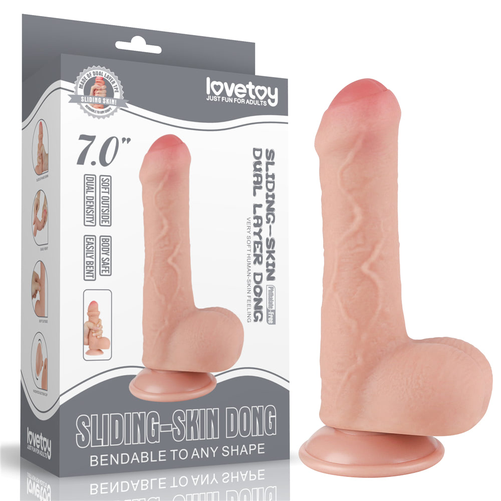 Prótese Peniana Com Escroto em TPE com Prepúcio, Vertebra e Ventosa Removível - LoveToy Sliding-Slin Dong 7.0'' | 12,5 x 3,4 cm | Disponível em 3 Cores - 5
